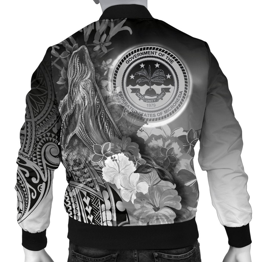 Federated States of Micronesia Custom Personalised Men's Bomber Jackets - Humpback Whale with Tropical Flowers (White) - Polynesian Pride