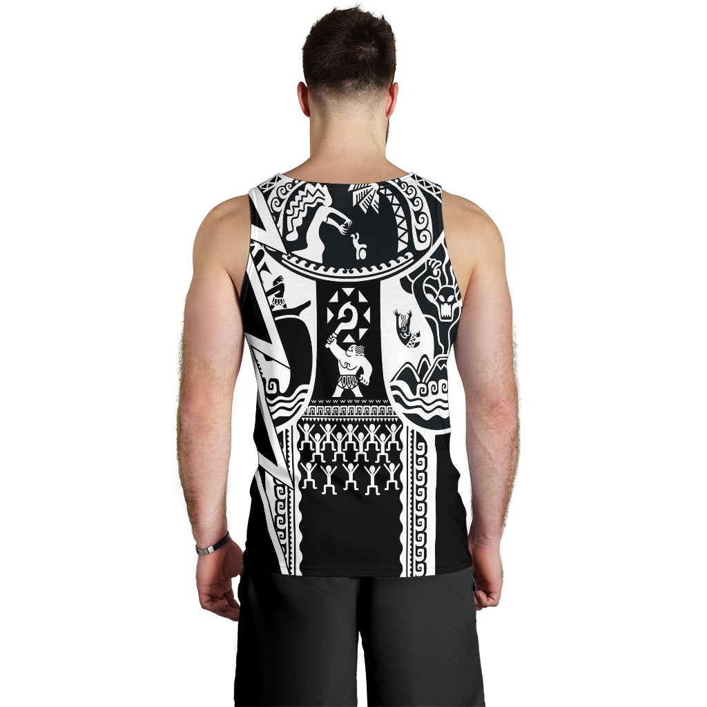 (Custom Personalised) Polynesian Guinea Men's Tank Top - Moana Maui Tattoo With Coat Of Arm Guinea White - Polynesian Pride