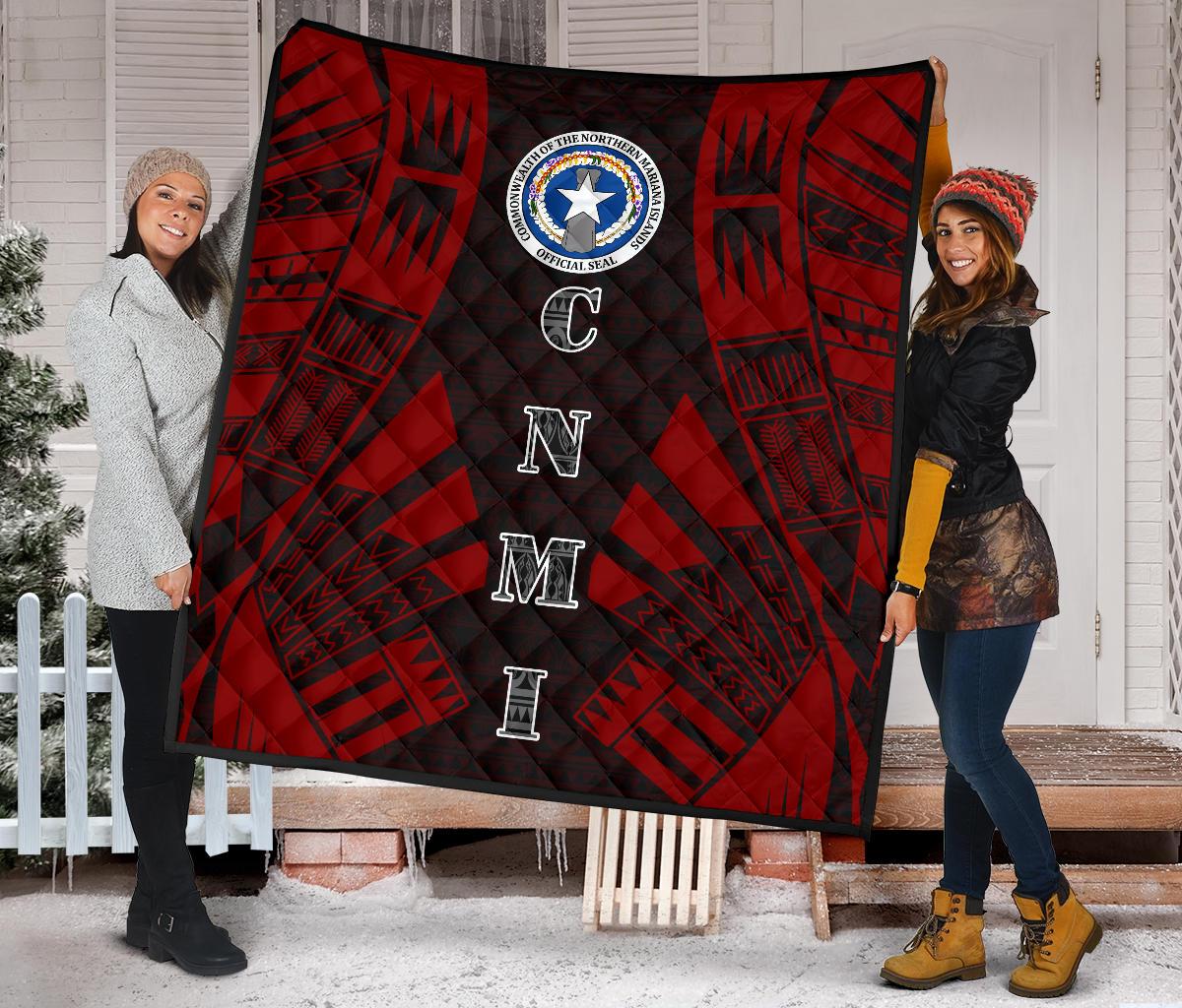 Northern Mariana Islands Premium Quilt - Northern Mariana Islands Seal Polynesian Red Tattoo - Polynesian Pride