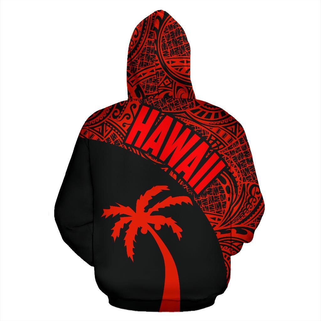 Hawaii Zip up Hoodie Hawaii Coconut Tree Polynesian Tattoo Red Version - Polynesian Pride