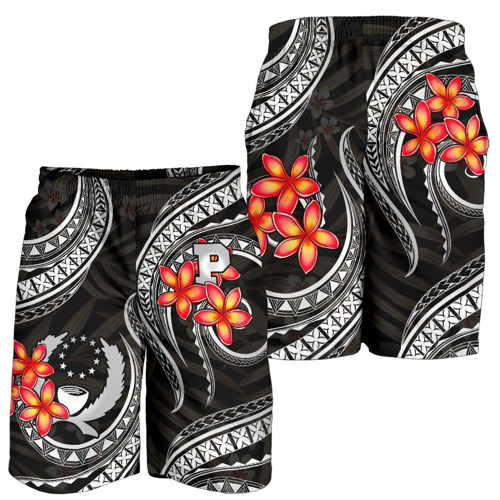 Pohnpei Micronesian Men Shorts - Black Plumeria - Polynesian Pride