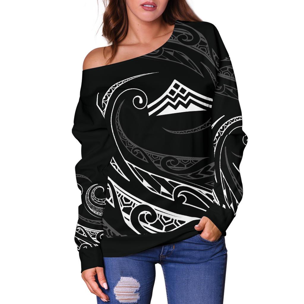 Hawaiian Mauna Kea Polynesian Women's Off Shoulder Sweater - White - Frida Style - Polynesian Pride