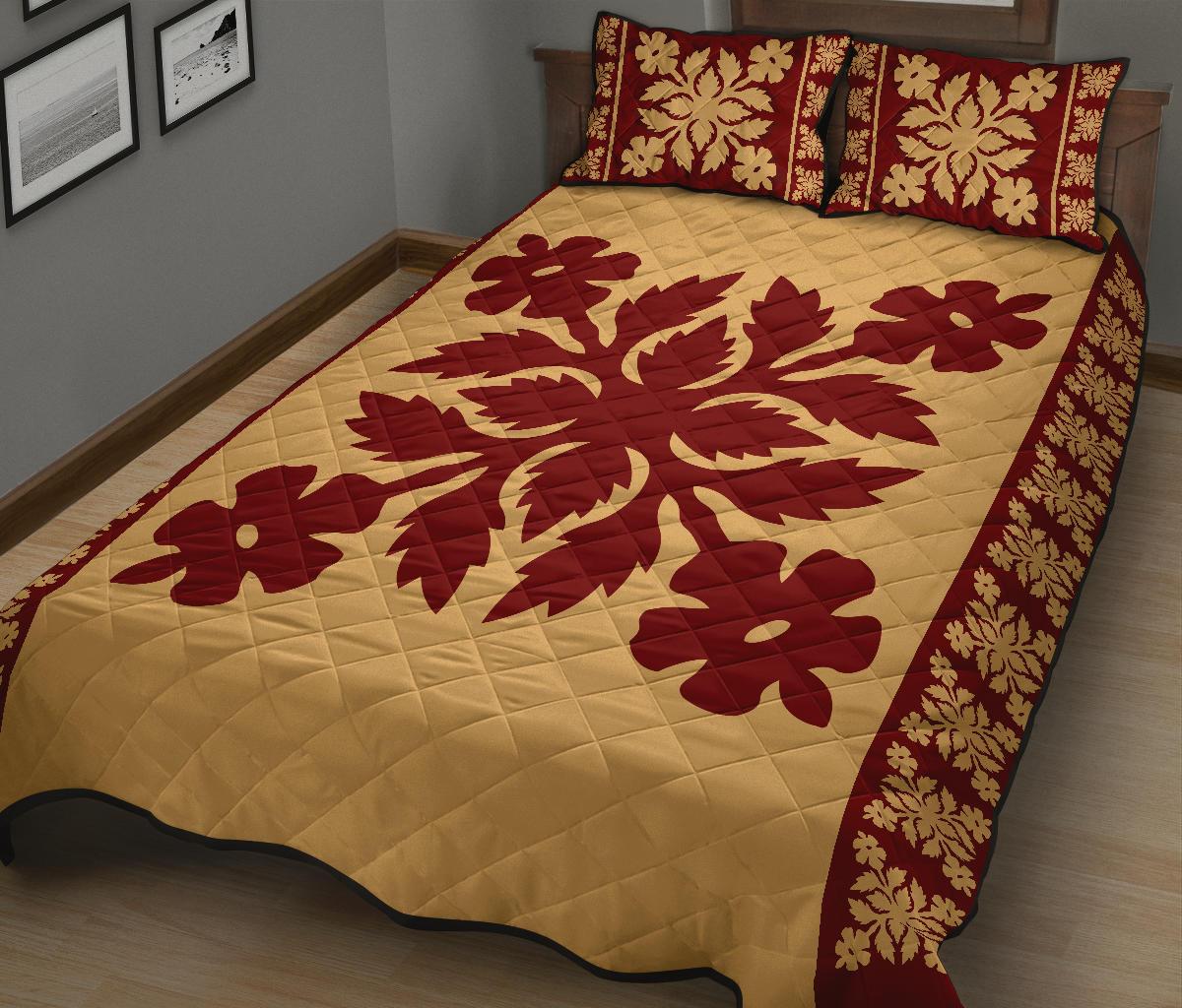 Hawaiian Quilt Pattern Flower Quilt Bed Set - Polynesian Pride