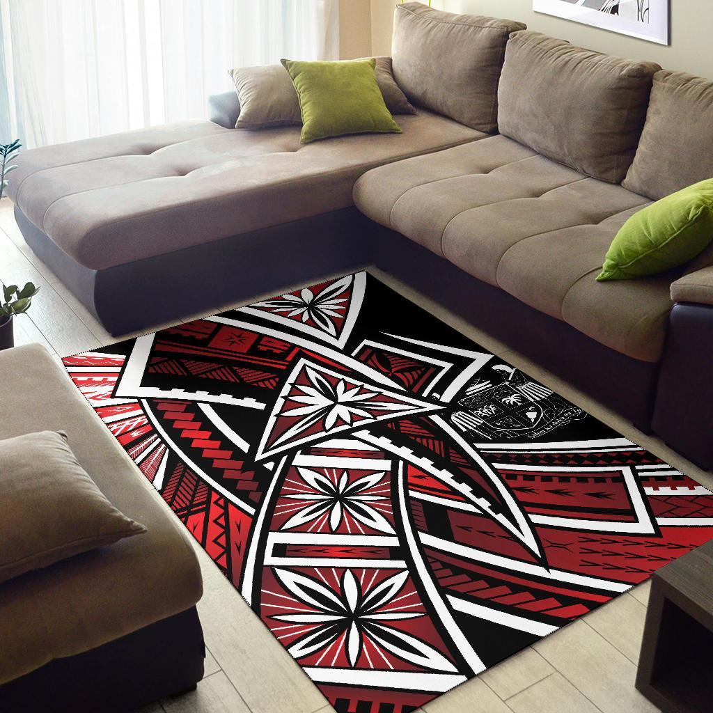 Fiji Area Rug - Tribal Flower Special Pattern Red Color - Polynesian Pride