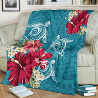 Hawaii Turtle Hibiscus Plumeria Blue Polynesian - Premium Blanket AH - Polynesian Pride