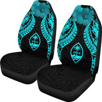 Guam Polynesian Car Seat Covers Pride Seal And Hibiscus Neon Blue - Polynesian Pride