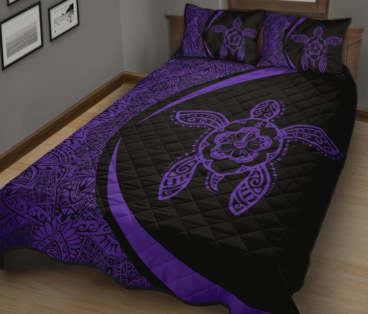 Hawaiian Polynesian Turtle Quilt Bed Set - Circle Style Purple - Polynesian Pride