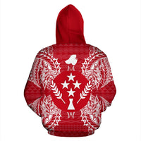 Kosrae Polynesian All Over Zip up Hoodie Map Red White - Polynesian Pride