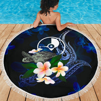 Yap Micronesia Beach Blanket - Turtle With Plumeria Flowers - Polynesian Pride