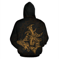 American Samoa Polynesian Zip up Hoodie Eagle Coat of Arms Gold - Polynesian Pride