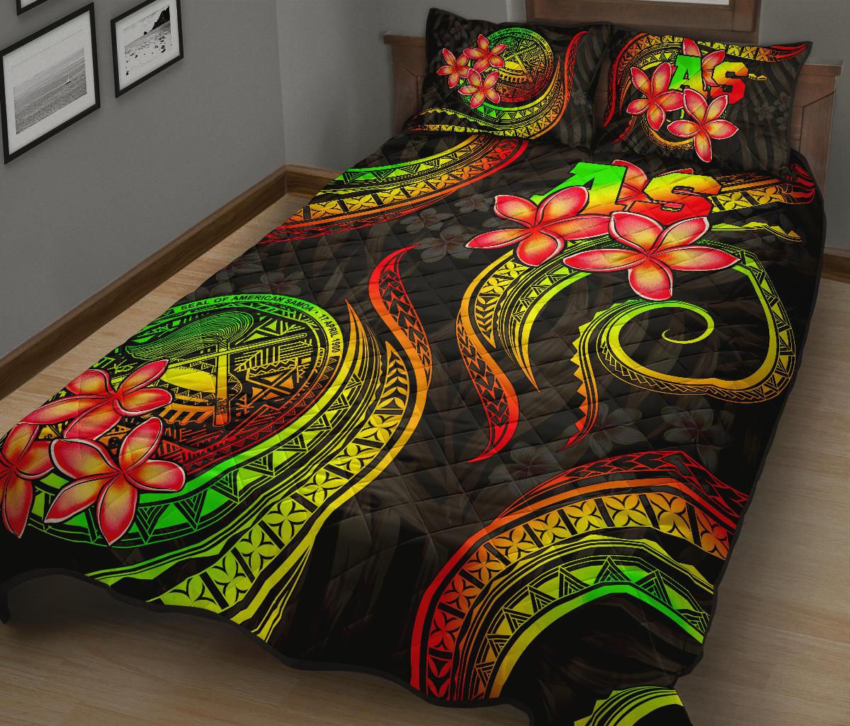 American Samoa Polynesian Quilt Bed Set - Reggae Plumeria - Polynesian Pride