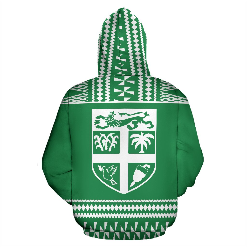 Fiji Tapa All Over Hoodie Green and White Version - Polynesian Pride