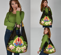 French Polynesia Tahiti Grocery Bag 3 - Pack - Tahiti Of Seal Tropical Flowers Style - Polynesian Pride
