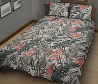 Tropical Palm Leaves And Flowers Quilt Bed Set - Polynesian Pride