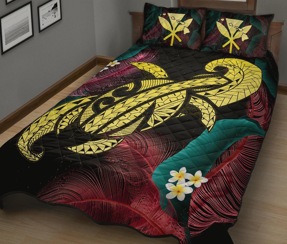Hawaii Turtle Polynesian Tropical Quilt Bed Set - Ghia Style Yellow - Polynesian Pride