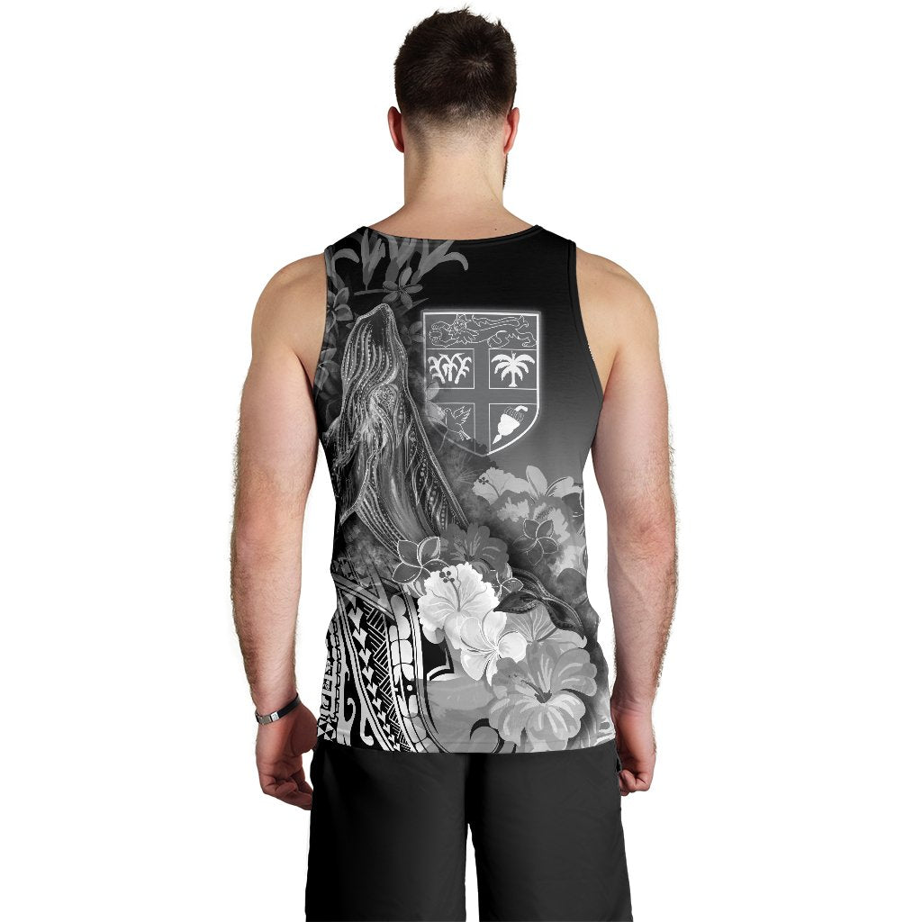 Fiji Men's Tank Top - Humpback Whale with Tropical Flowers (White) - Polynesian Pride