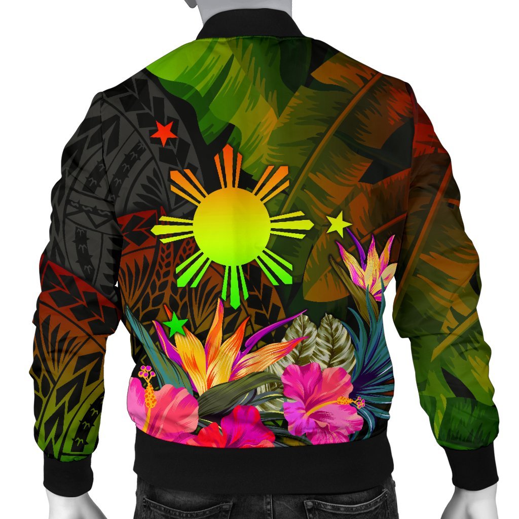 The Philippines Polynesian Personalised Men's Bomber Jacket - Hibiscus and Banana Leaves - Polynesian Pride
