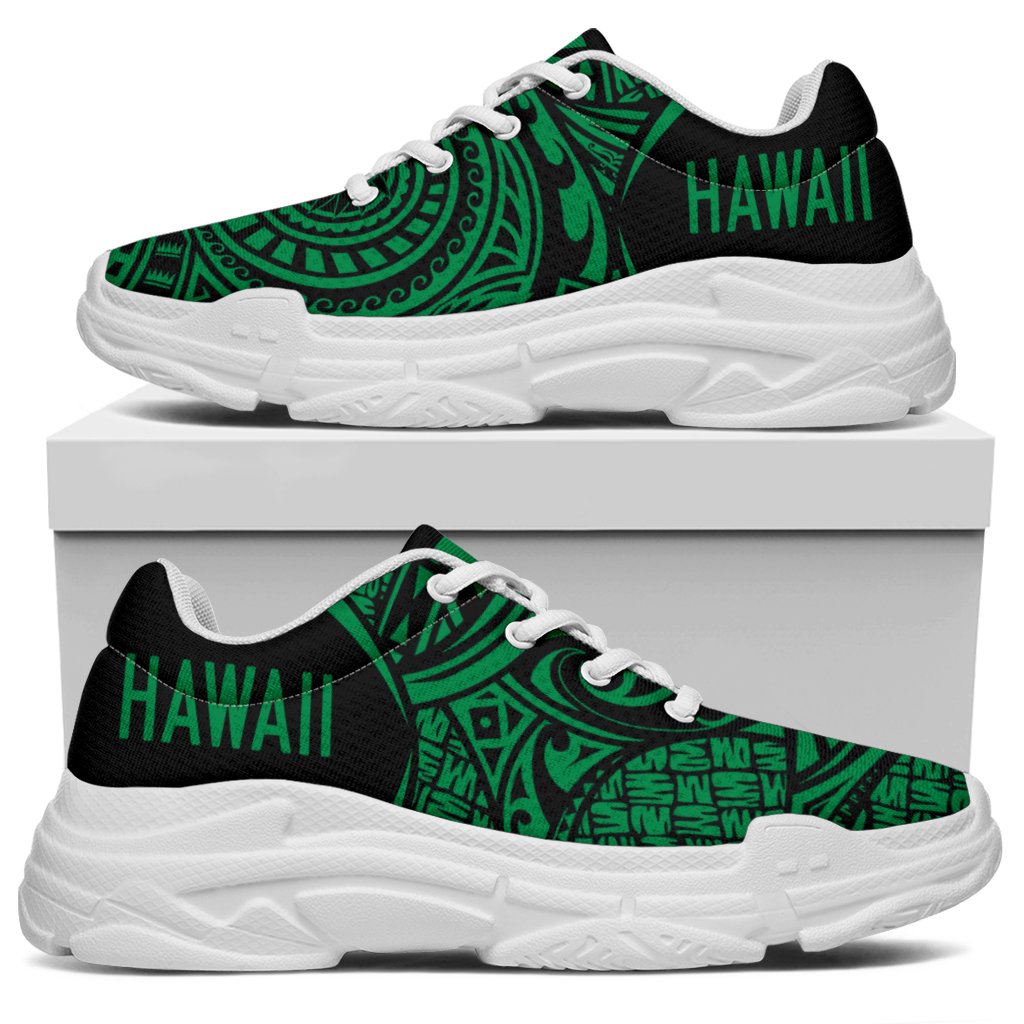 Kanaka White Chunky Sneakers Green - Circle Style - Polynesian Pride