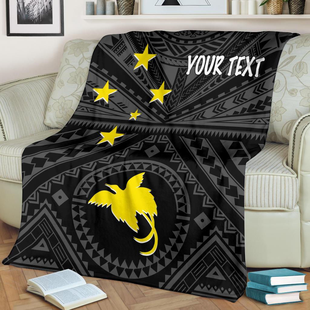 Papua New Guinea Personalised Premium Blanket - Flag With Polynesian Patterns (Black) White - Polynesian Pride