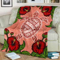 Hawaii Turtle Hibiscus Pink Premium Blanket - Fide Style - Polynesian Pride