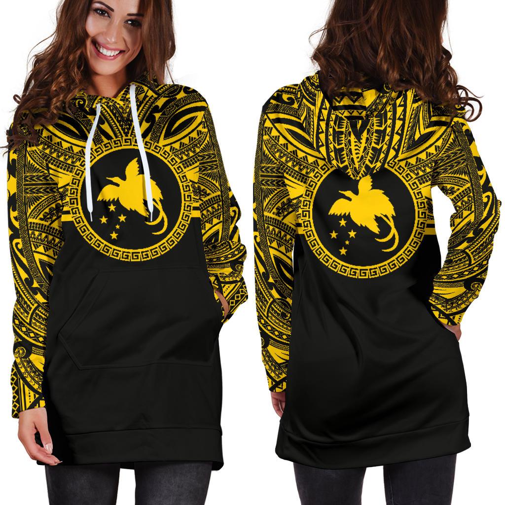 Papua New Guinea 1 Women Hoodie Dress - Papua New Guinea 1 Coat Of Arms Polynesian Gold Black - Polynesian Pride