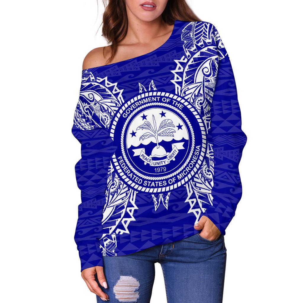 Federated States of Micronesia Polynesian Shoulder Sweater Map Blue - Polynesian Pride