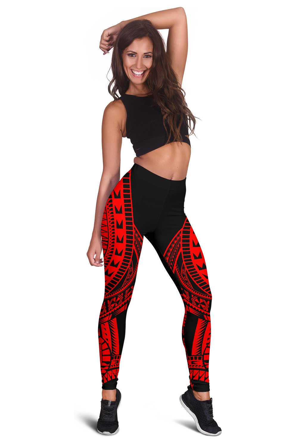 Tahiti Women Leggings Polynesian Pattern Red - Polynesian Pride
