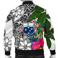 Samoa Men's Bomber Jacket White - Turtle Plumeria Banana Leaf - Polynesian Pride