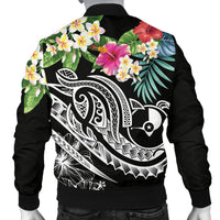 YAP Polynesian Men's Bomber Jacket - Summer Plumeria (Black) - Polynesian Pride
