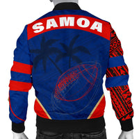 Samoa Men's Bomber Jacket - Rugby Ball Fire - Polynesian Pride