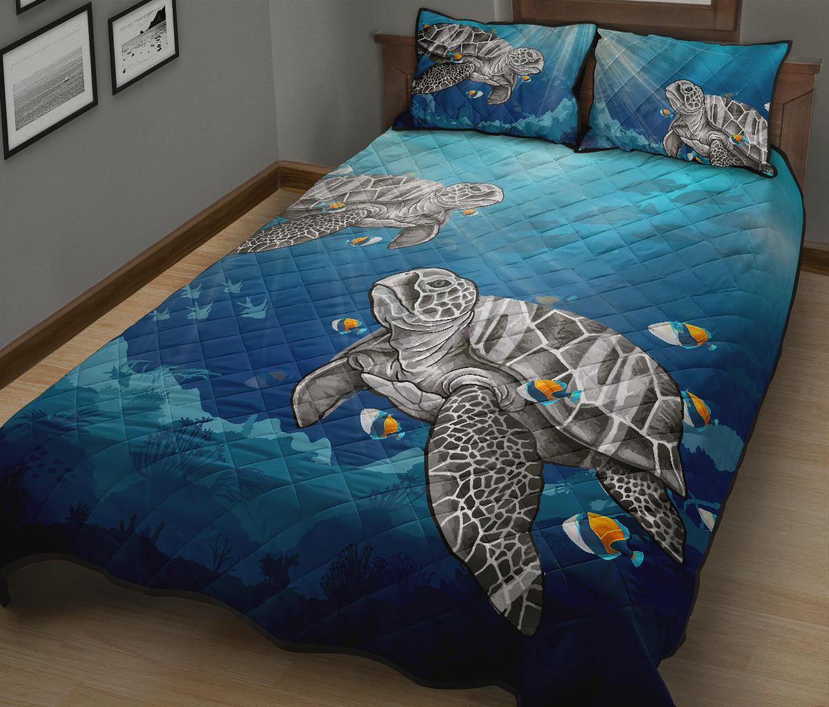 Hawaii Quilt Bed Set - Turtle And Humuhumunukunukuapua'a Quilt Bed Set - Polynesian Pride