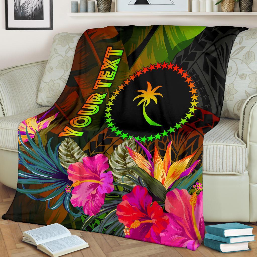 Chuuk Polynesian Personalised Premium Blanket - Hibiscus and Banana Leaves - Polynesian Pride