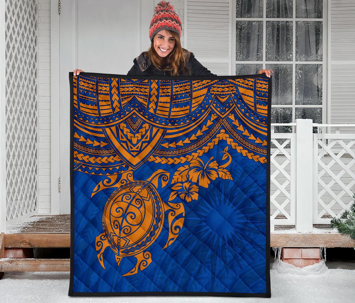 Marshall Islands Polynesian Premium Quilt - Blue Turtle - Polynesian Pride