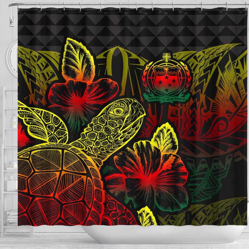 Samoa Shower Curtain Turtle Hibiscus Reggae - Polynesian Pride