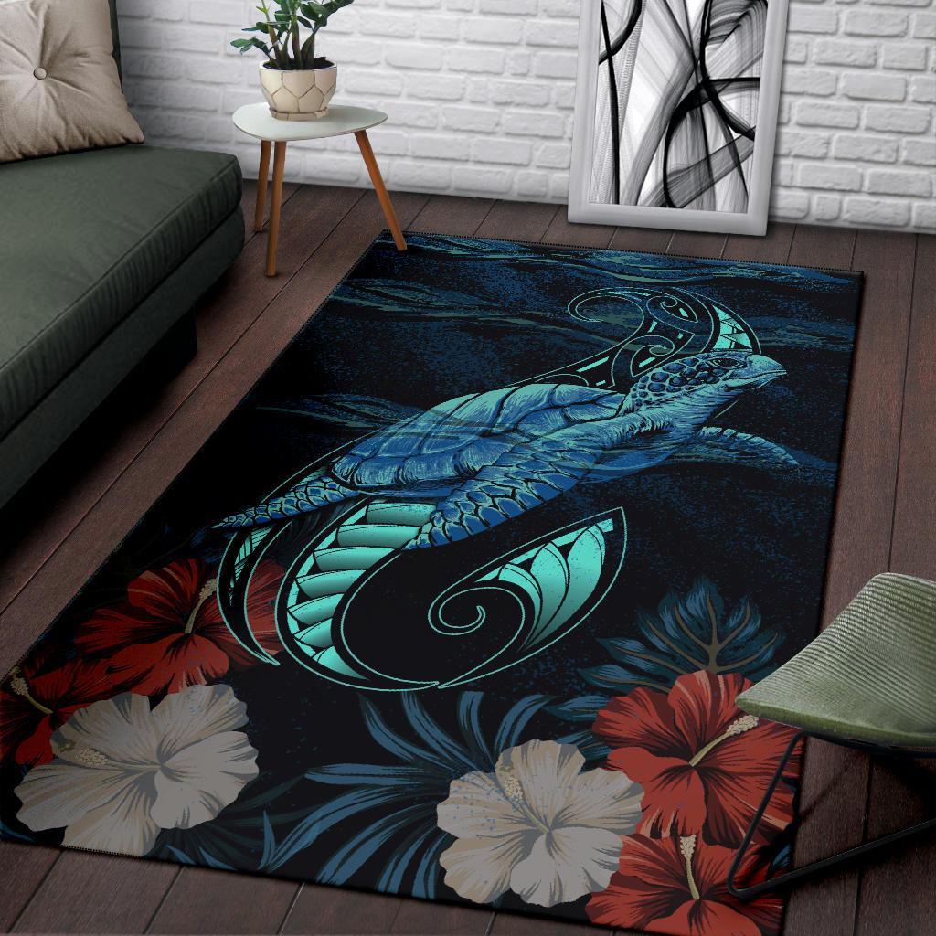 Hawaii Polynesian Honu Sea Hibiscus Rug - Polynesian Pride
