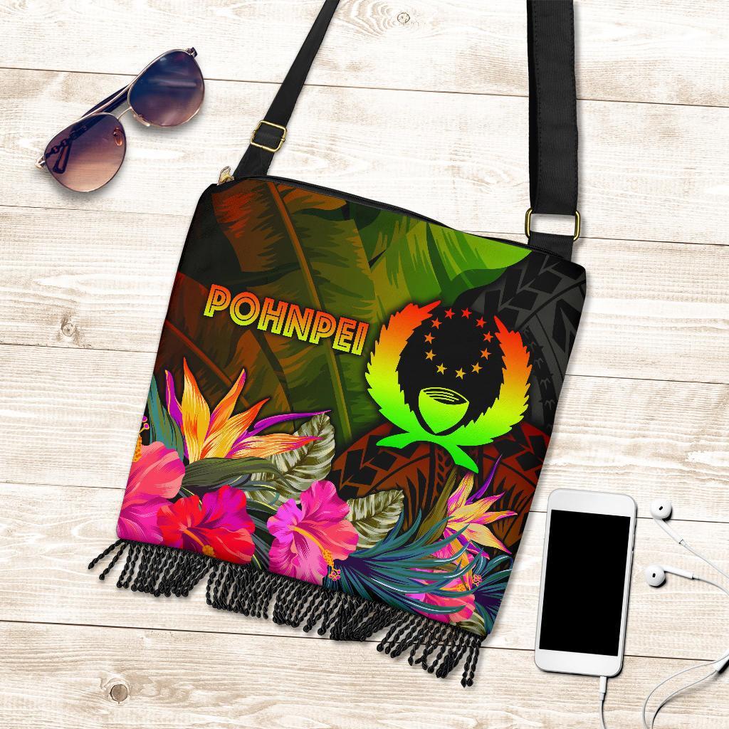 Pohnpei Polynesian Crossbody Boho Handbag - Hibiscus and Banana Leaves One Style One Size Reggae - Polynesian Pride