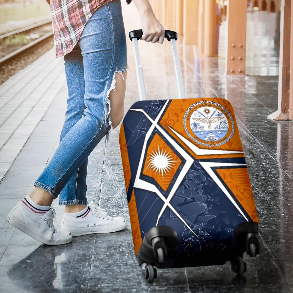 Marshall Islands Luggage Cover - Marshall Islands Flag with Polynesian Patterns - Polynesian Pride
