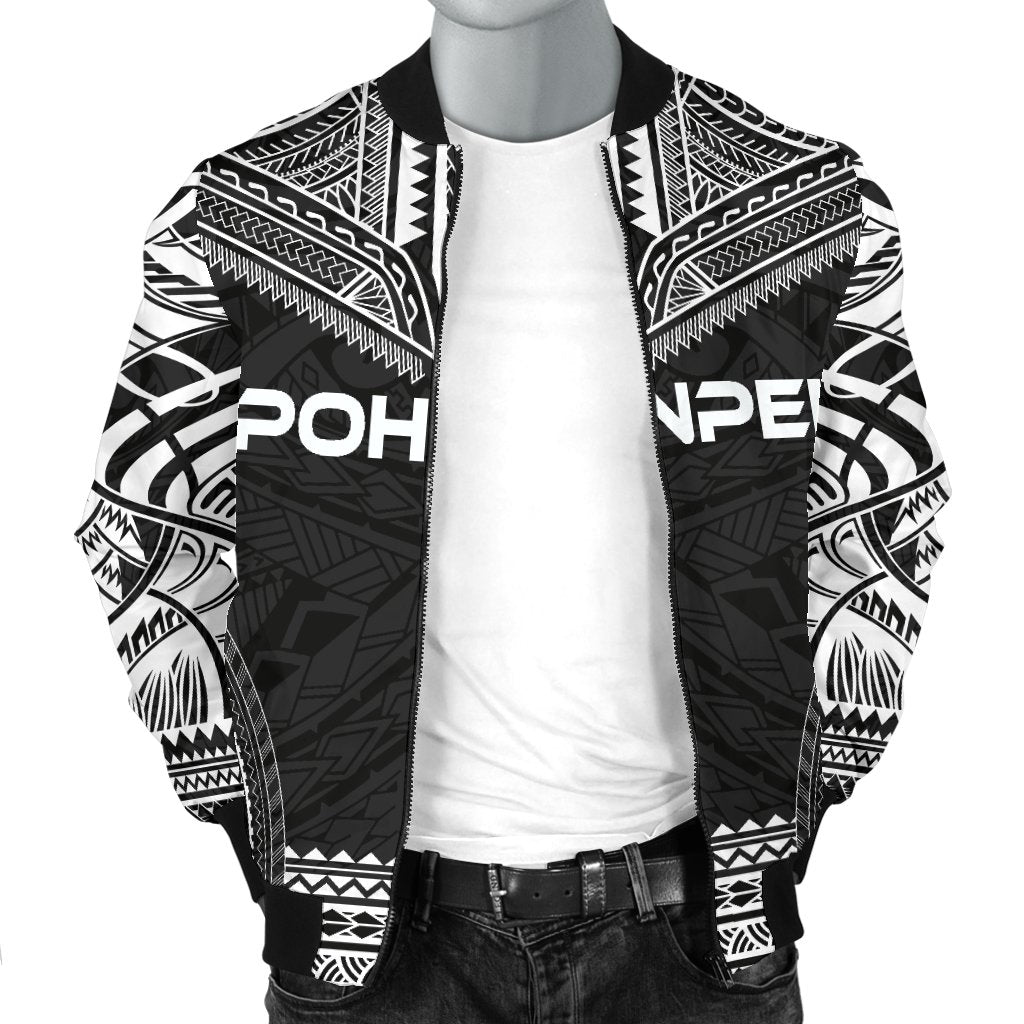 Pohnpei Polynesian Chief Men's Bomber Jacket - Black Version - Polynesian Pride