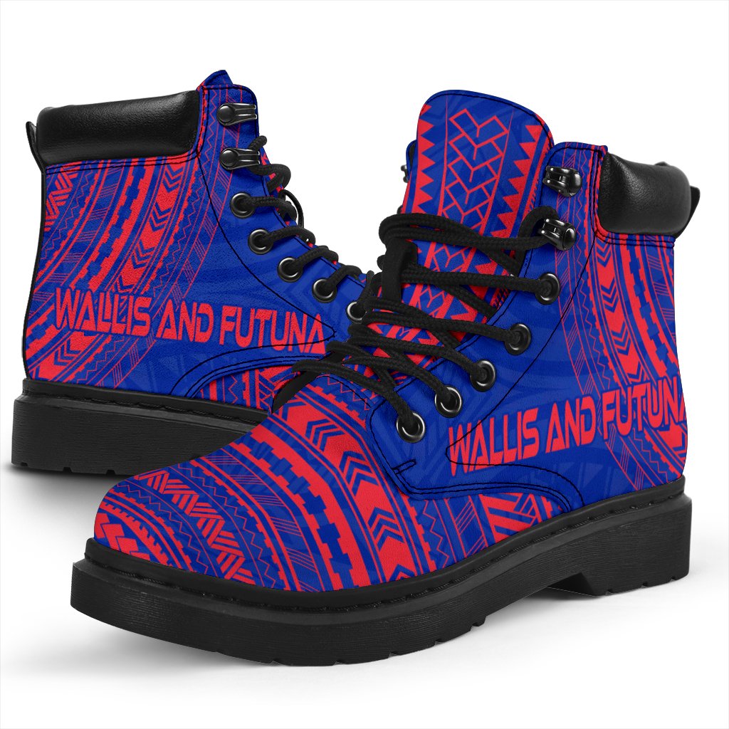 Wallis And Futuna Leather Boots - Polynesian Flag Chief Version - Polynesian Pride