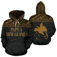 Papua New Guinea Polynesian ll Over Hoodie Gold Horizontal Unisex Black - Gold - Polynesian Pride