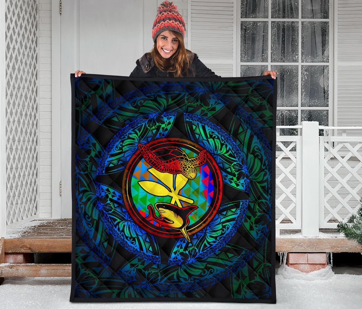 Polynesian Hawaii Premium Quilt - Colorful Turtle Shark - Polynesian Pride