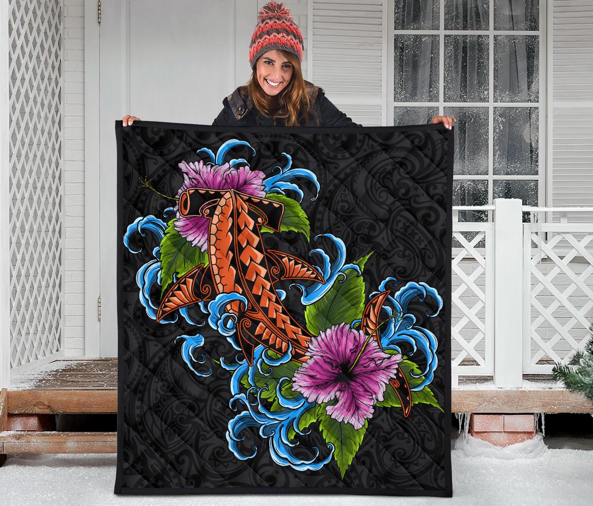 Hawaii Polynesian Premium Quilt - Cephalofoil Tattoo Hibiscus - Polynesian Pride