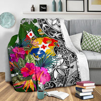 Tonga Premium Blanket White - Turtle Plumeria Banana Leaf - Polynesian Pride