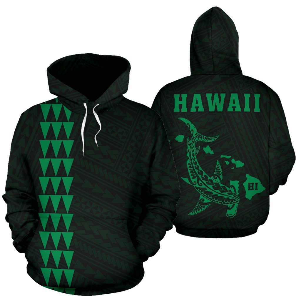 Hawaii Kakau Polynesian Green Hammerhead Shark Hoodie Unisex Green - Polynesian Pride