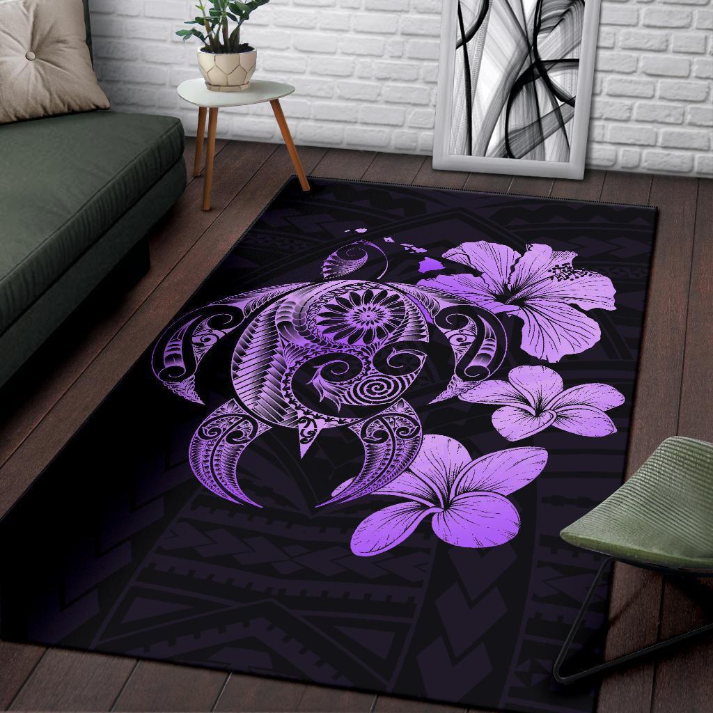 Hibiscus Plumeria Mix Polynesian Turtle Area Rug AH - Polynesian Pride