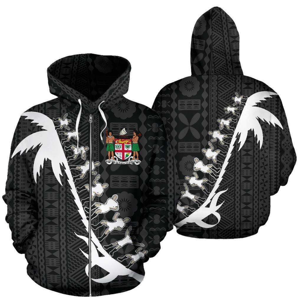 Fiji Cibi Zip up Hoodie Fiji Coat of Arms Black Unisex Black - Polynesian Pride