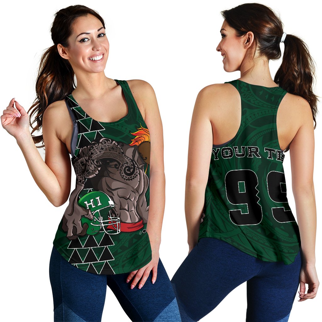 Kakau Hawaii Warrior Football Women's Racerback Tank AH Green - Polynesian Pride