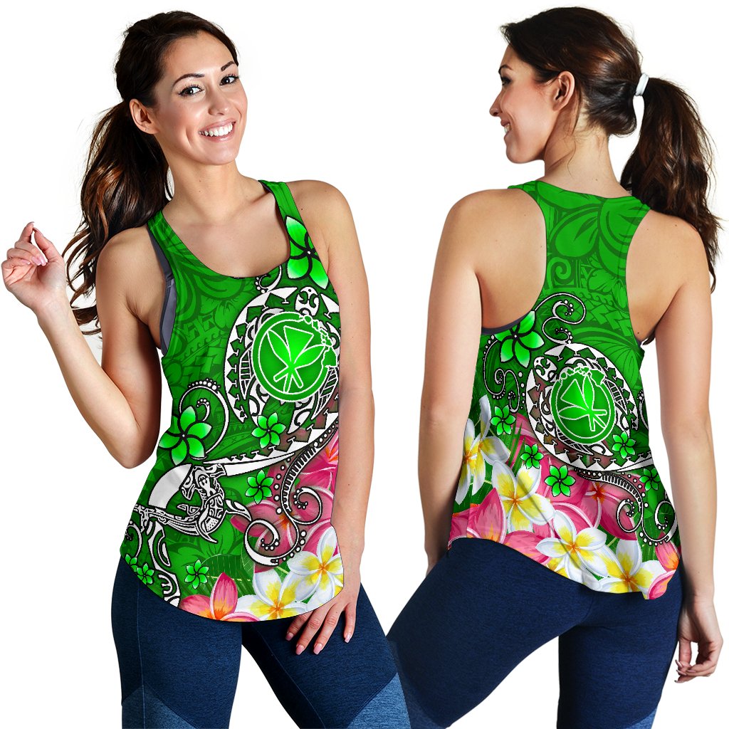 Hawaii Women's Racerback Tank - Turtle Plumeria Polynesian Tattoo Green Color - Polynesian Pride