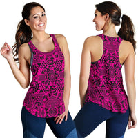 Polynesian Kakau Turtle Pink Women's Racerback Tank Top - Polynesian Pride