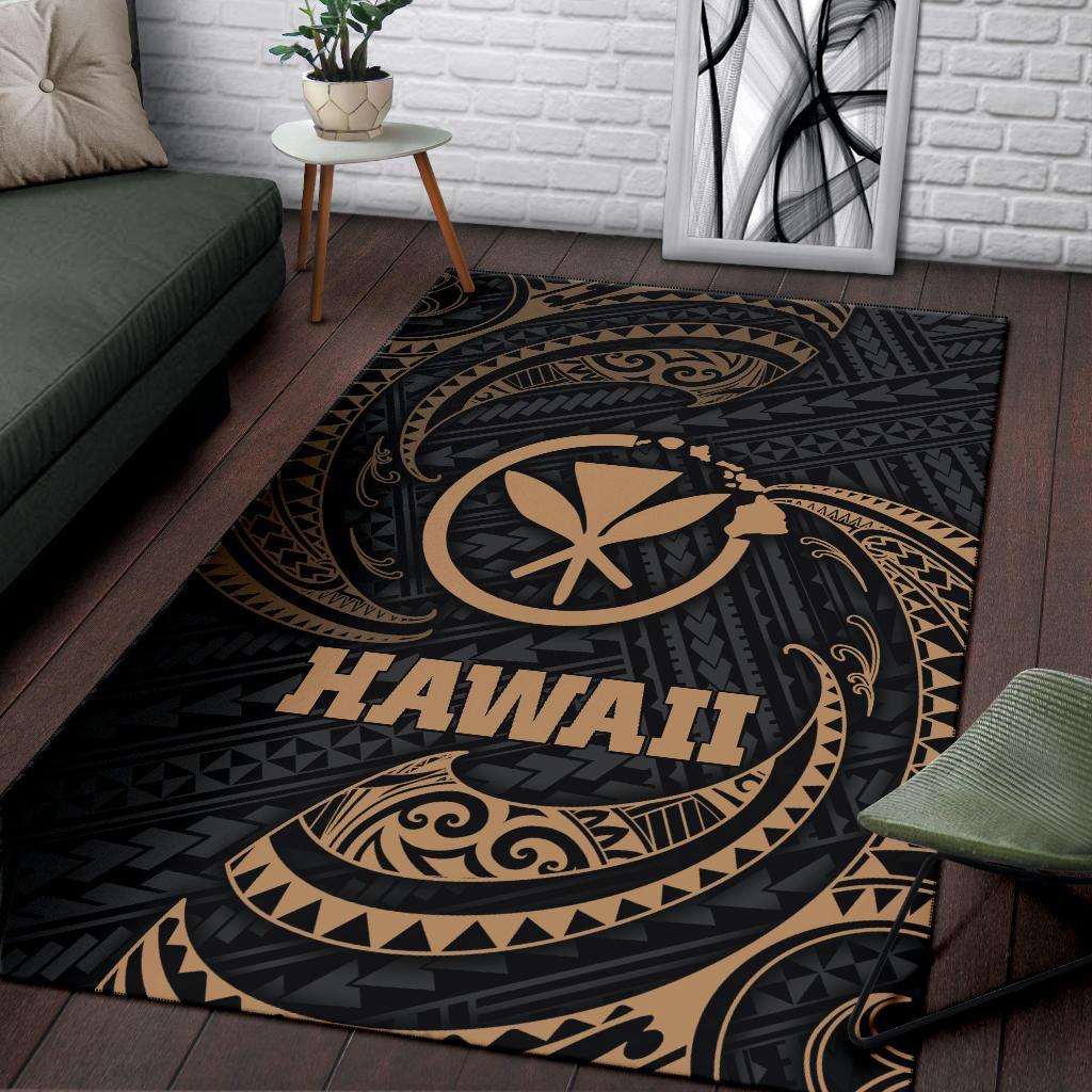 Hawaii Polynesian Area Rug - Gold Tribal Wave - Polynesian Pride
